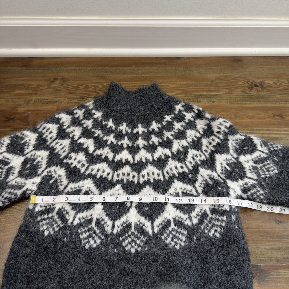 Joie Fair Isle Mock Neck Wool Blend Sweater Grey White XSmall - Picture 3 of 6